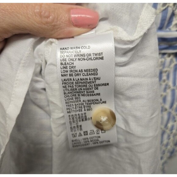 Anthropologie Kismet White & Blue Striped Eyelet Midi Shirt Dress Size 8 Women’s - Picture 9 of 10
